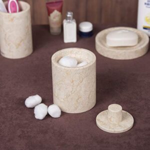 Natural Champagne Marble Inverary Collection Cotton Ball Swab Holder Bathroom Storage Jar Container Organizer, 3.5" Diam. x 4.2" H, Beige