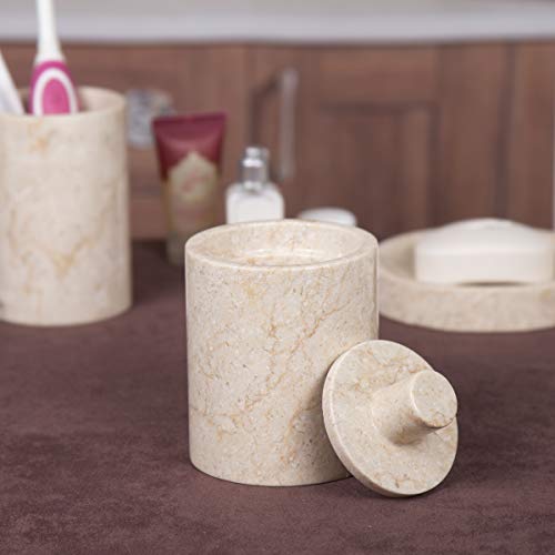 Natural Champagne Marble Inverary Collection Cotton Ball Swab Holder Bathroom Storage Jar Container Organizer, 3.5" Diam. x 4.2" H, Beige