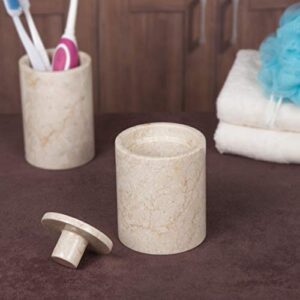 Natural Champagne Marble Inverary Collection Cotton Ball Swab Holder Bathroom Storage Jar Container Organizer, 3.5" Diam. x 4.2" H, Beige