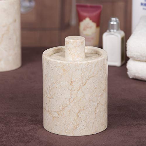 Natural Champagne Marble Inverary Collection Cotton Ball Swab Holder Bathroom Storage Jar Container Organizer, 3.5" Diam. x 4.2" H, Beige