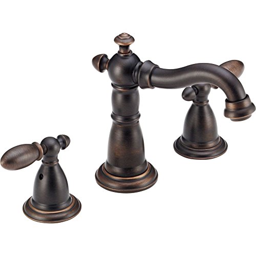 Delta Faucet Victorian Widespread Bathroom Faucet 3 Hole, Bronze Bathroom Faucet, Diamond Seal Technology, Metal Drain Assembly, Venetian Bronze 3555-RBMPU-DST