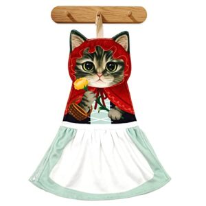 openhahaha funny cat hand towels for bathroom kitchen,cat decor towel,hanging decorative washcloths face towels,super absorbent soft,cat gifts for cat lovers/women/cat mom/princess lovers(red hat)