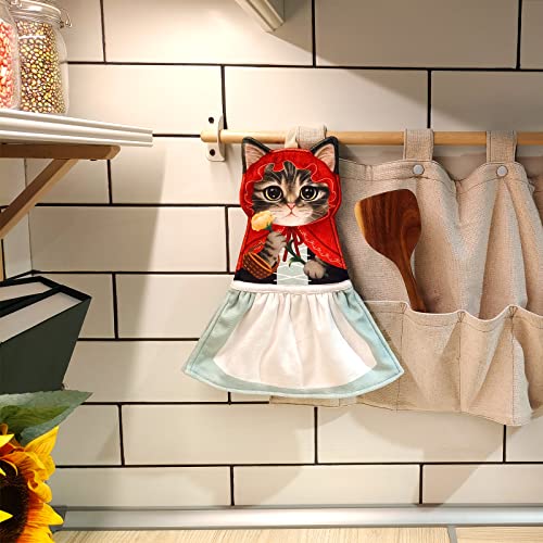 Openhahaha Funny Cat Hand Towels for Bathroom Kitchen,Cat Decor Towel,Hanging Decorative Washcloths Face Towels,Super Absorbent Soft,Cat Gifts for Cat Lovers/Women/Cat Mom/Princess Lovers(Red Hat)