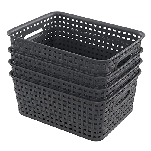 Cand Plastic Storage Baskets/Bins, 4-Pack, Gray