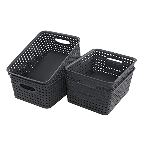 Cand Plastic Storage Baskets/Bins, 4-Pack, Gray