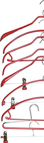 Mawa by Reston Lloyd Non-Slip Space-Saving Clothes Hanger for Pants & Skirts with Two Clips, Style K/40D, Set of 10, 15 3/4"L, Red