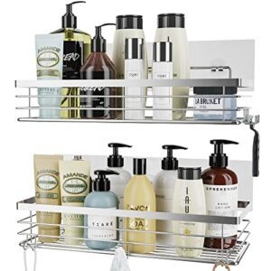 orimade shower caddy with 5 hooks organizer for hanging razor and sponge bathroom basket adhesive shower shelf storage kitchen rack wall mounted no drilling rustproof stainless steel - 2 pack