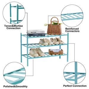 Quiqear Bamboo Shoe Rack, 3 Tier Shoe Rack Organizer, Stackable & Durable Shoe Shelf Holder, Free Standing Shoe Racks, Shoe Storage Organizer for Entryway, Closet, Hallway, 27.2*11*18.3inch (Green)