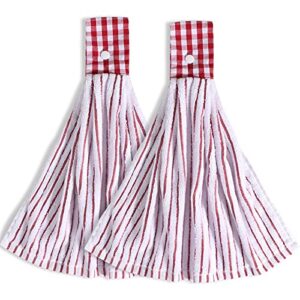 2 pack hanging tie towels, 100% cotton hanging hand towels super absorbent cotton towels for kitchen, red stripe