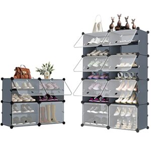 unzipe shoe rack organizer, 48 pairs shoe organizer for closet, stackable covered shoe rack shoes shelves shoe storage cabinet for closet entryway bedroom hallway, premium grey