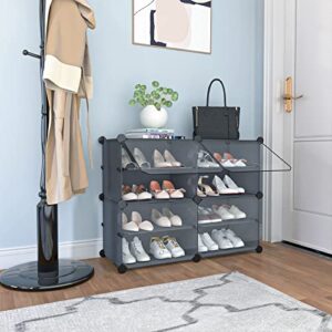 UNZIPE Shoe Rack Organizer, 48 Pairs Shoe Organizer for Closet, Stackable Covered Shoe Rack Shoes Shelves Shoe Storage Cabinet for Closet Entryway Bedroom Hallway, Premium Grey