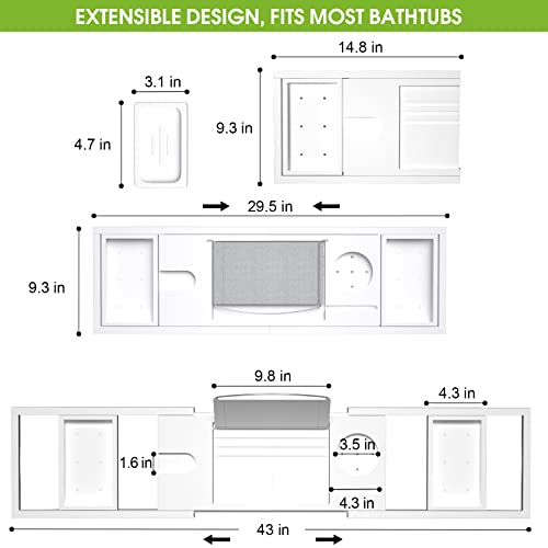 Artmalle Luxury Bathtub Caddy Tray - Bamboo Expandable Bath Tray for Tub with Book Stand, Foldable Bath Table Tray, Tub Shelf for Bathtub for Adults, Home Spa and Gift Choice, White