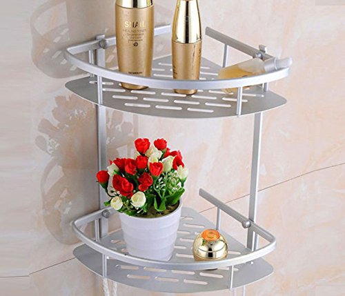 Bathroom Corner Shelf,2 Tier Shower Caddy Shelf Storage Rack Aluminum Satina Corner Shampoo Basket Holder