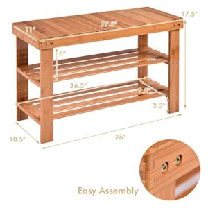 COSTWAY Bamboo Shoe Rack Bench 3-Tier Free Standing Wood Shoe Storage Organizer Shelf Holder Home Entryway Hallway Furniture Eco-Friendly (Natural)