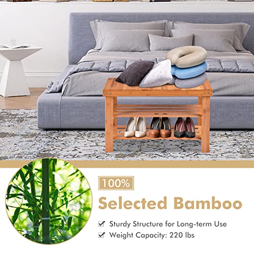 COSTWAY Bamboo Shoe Rack Bench 3-Tier Free Standing Wood Shoe Storage Organizer Shelf Holder Home Entryway Hallway Furniture Eco-Friendly (Natural)