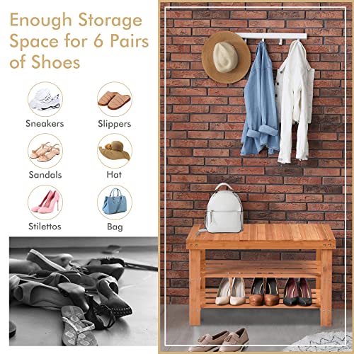 COSTWAY Bamboo Shoe Rack Bench 3-Tier Free Standing Wood Shoe Storage Organizer Shelf Holder Home Entryway Hallway Furniture Eco-Friendly (Natural)