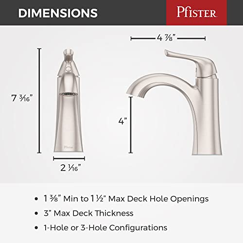 Pfister Willa Bathroom Sink Faucet, Single Control, 1-Handle, Single Hole, Spot Defense Brushed Nickel Finish, LF042MALGS