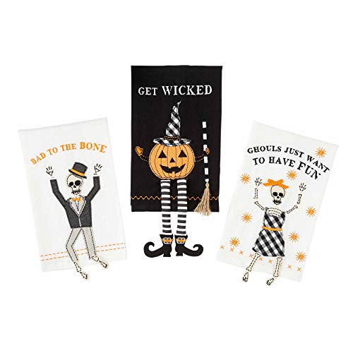 Mud Pie Dangle Leg Halloween Hand Towel (Bone), 21" x 14" (44000040B)