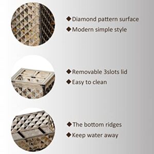 4 Piece Square Plastic Bathroom Accessories Set, Brown Diamond Pattern Bathroom Accessories Soap Dispenser, Toothbrush Holder, Tumbler and Soap Dish.