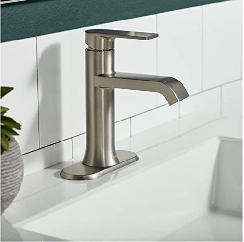 MOEN Genta Single Hole Single-Handle Bathroom Faucet in Spot Resist Brushed Nickel