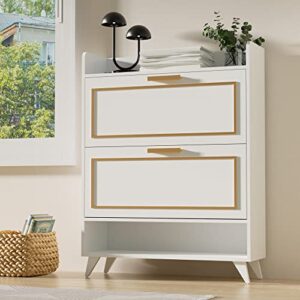 Cozy Castle Shoe Cabinet for Entryway, Freestanding Shoe Storage Cabinet with 2 Flip Drawers and Shelf, Narrow Shoe Cabinet, White (32" W x 10" D x 41.7" H)