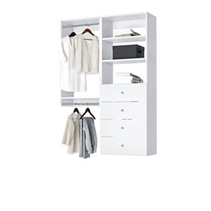 closet kit with hanging rods, shelves & drawers - corner closet system - closet shelves - closet organizers and storage shelves (white, 51 inches wide) closet shelving