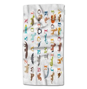 hgod designs hand towel animal,cute zoo alphabet with animals in cartoon style hand towel best for bathroom kitchen bath and hand towels 30" lx15 w