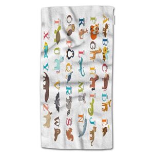 HGOD DESIGNS Hand Towel Animal,Cute Zoo Alphabet with Animals in Cartoon Style Hand Towel Best for Bathroom Kitchen Bath and Hand Towels 30" Lx15 W