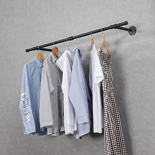 RZGY Industrial Pipe Clothes Rack, 47.2’'L Wall Mounted Garment Rack, Heavy Duty Black Iron Garment Bar Clothes Hanging Rod Bar for Laundry Room Closet Storage & Organization