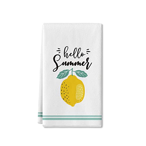 Artoid Mode Hello Summer Lemon Fingertip Towel, Seasonal Holiday Soft & Absorbent Household Hand Towel Gift Bathroom Kitchen Decoration, 18x26 Inch