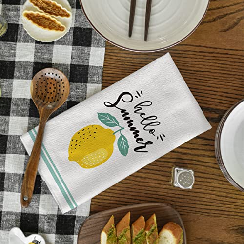 Artoid Mode Hello Summer Lemon Fingertip Towel, Seasonal Holiday Soft & Absorbent Household Hand Towel Gift Bathroom Kitchen Decoration, 18x26 Inch