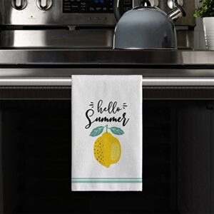 Artoid Mode Hello Summer Lemon Fingertip Towel, Seasonal Holiday Soft & Absorbent Household Hand Towel Gift Bathroom Kitchen Decoration, 18x26 Inch