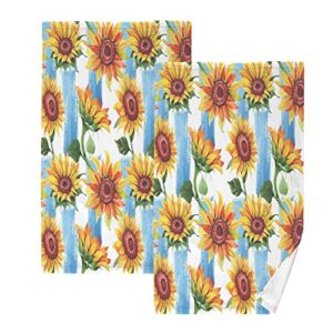 sunflower flower hand towels set of 2, highly absorbent soft cotton face towels bathroom decorative towel for beach gym spa shower, 16x28in