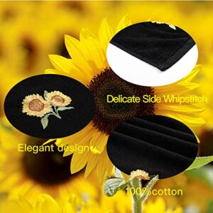 Quera 2 Pack Black Sunflower Hand Towels 100 Percent Cotton Embroidered Premium Luxury Decor Bathroom Decorative Dish Set for Drying, Cleaning, Cooking, 13.7'' x 28.7''Yellow