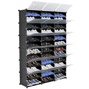 aduza portable shoe rack, 12-tier 72 pair shoe storage organizer 36 grids tower shoe shelf storage cabinet stand expandable for heels, boots, slippers black