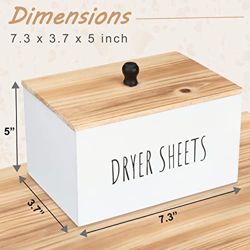 Laundry Dryer Sheet Holder - Home Softener Sheets Dispenser for Farmhouse Decor, Space Saving Organization Storage, Wooden Box Container Modern Organizer, Laundry Room Décor, and Accessories (White)