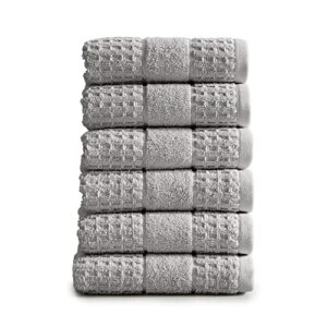 100% cotton super soft luxury hand towel set | quick-dry and highly absorbent | waffle textured | 550 gsm | includes 6 hand towels | harper collection (light grey)