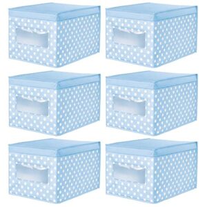 mDesign Large Soft Stackable Fabric Baby Nursery Storage Organizer Holder Bin Box with Front Window/Lid for Child/Kids Bedroom, Playroom, Classroom, Lido Collection, 6 Pack, Light Blue/White Polka Dot