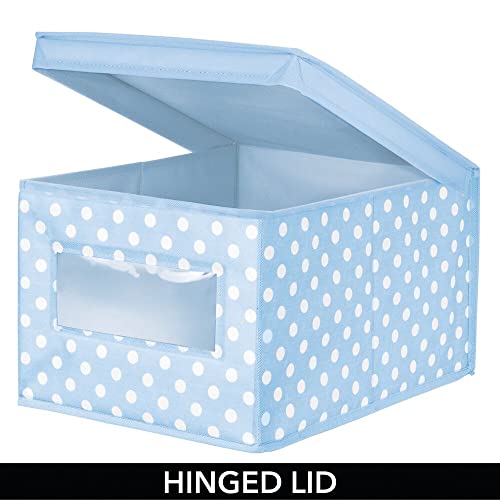 mDesign Large Soft Stackable Fabric Baby Nursery Storage Organizer Holder Bin Box with Front Window/Lid for Child/Kids Bedroom, Playroom, Classroom, Lido Collection, 6 Pack, Light Blue/White Polka Dot