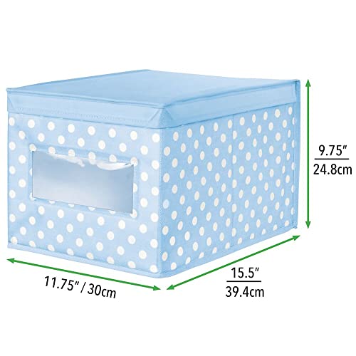 mDesign Large Soft Stackable Fabric Baby Nursery Storage Organizer Holder Bin Box with Front Window/Lid for Child/Kids Bedroom, Playroom, Classroom, Lido Collection, 6 Pack, Light Blue/White Polka Dot