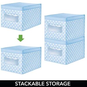 mDesign Large Soft Stackable Fabric Baby Nursery Storage Organizer Holder Bin Box with Front Window/Lid for Child/Kids Bedroom, Playroom, Classroom, Lido Collection, 6 Pack, Light Blue/White Polka Dot