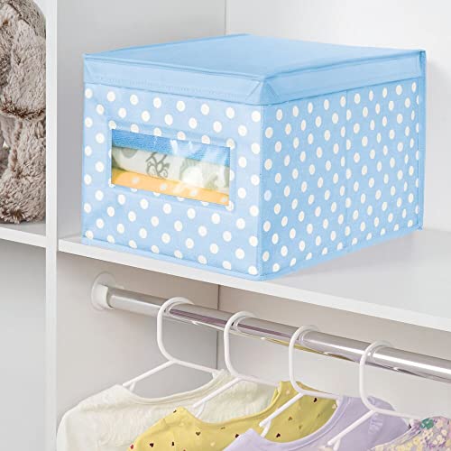 mDesign Large Soft Stackable Fabric Baby Nursery Storage Organizer Holder Bin Box with Front Window/Lid for Child/Kids Bedroom, Playroom, Classroom, Lido Collection, 6 Pack, Light Blue/White Polka Dot