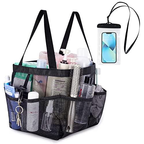 LCHULLE Mesh Shower Caddy Portable Quick Dry Shower Tote Hanging Bath & Toiletry Organizer with 8 Storage Pockets Cosmetic Shower Basket Bag for College Dorm Room Essentials Gym Bathroom Camp Travel