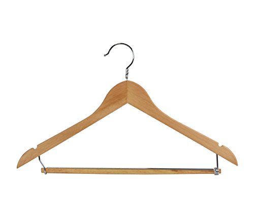Proman Products Kascade Wooden Hanger, Shoulder Notches, Locking Bar in Natural, 50 pcs / box