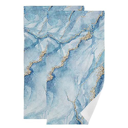 Marble Bathroom Towels Set Navy Blue Marble with Golden Veins Hand Towel Watercolor Stripes Bathroom Decor Face Towels Soft Fingertip Towels Multipurpose for Bathroom Hotel Gym and Spa 28x14in