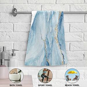 Marble Bathroom Towels Set Navy Blue Marble with Golden Veins Hand Towel Watercolor Stripes Bathroom Decor Face Towels Soft Fingertip Towels Multipurpose for Bathroom Hotel Gym and Spa 28x14in
