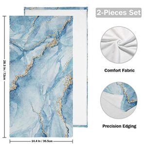 Marble Bathroom Towels Set Navy Blue Marble with Golden Veins Hand Towel Watercolor Stripes Bathroom Decor Face Towels Soft Fingertip Towels Multipurpose for Bathroom Hotel Gym and Spa 28x14in