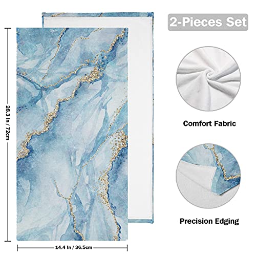 Marble Bathroom Towels Set Navy Blue Marble with Golden Veins Hand Towel Watercolor Stripes Bathroom Decor Face Towels Soft Fingertip Towels Multipurpose for Bathroom Hotel Gym and Spa 28x14in