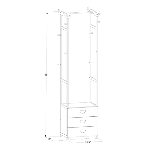 MoNiBloom Garment Rack with Drawers and Hooks, Bamboo Clothes Racks Storage Shelving Organizer Unit for Bedroom Laundry Room Guest Room, Natural