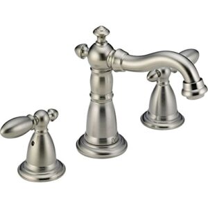 delta faucet victorian widespread bathroom faucet brushed nickel, bathroom faucet 3 hole, diamond seal technology, metal drain assembly, stainless 3555-ssmpu-dst